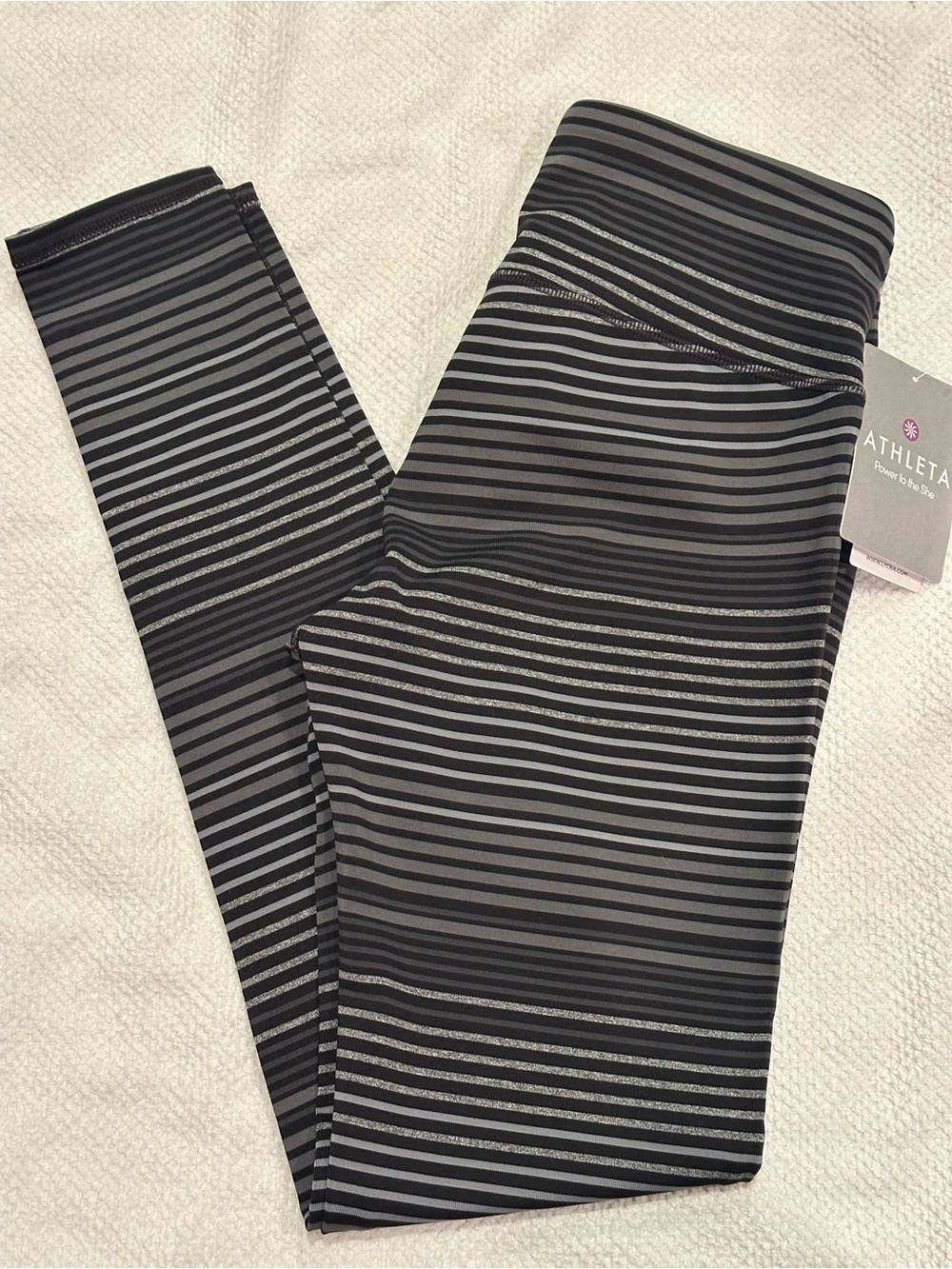 Athleta Chaturanga Black & Gray Striped Leggings